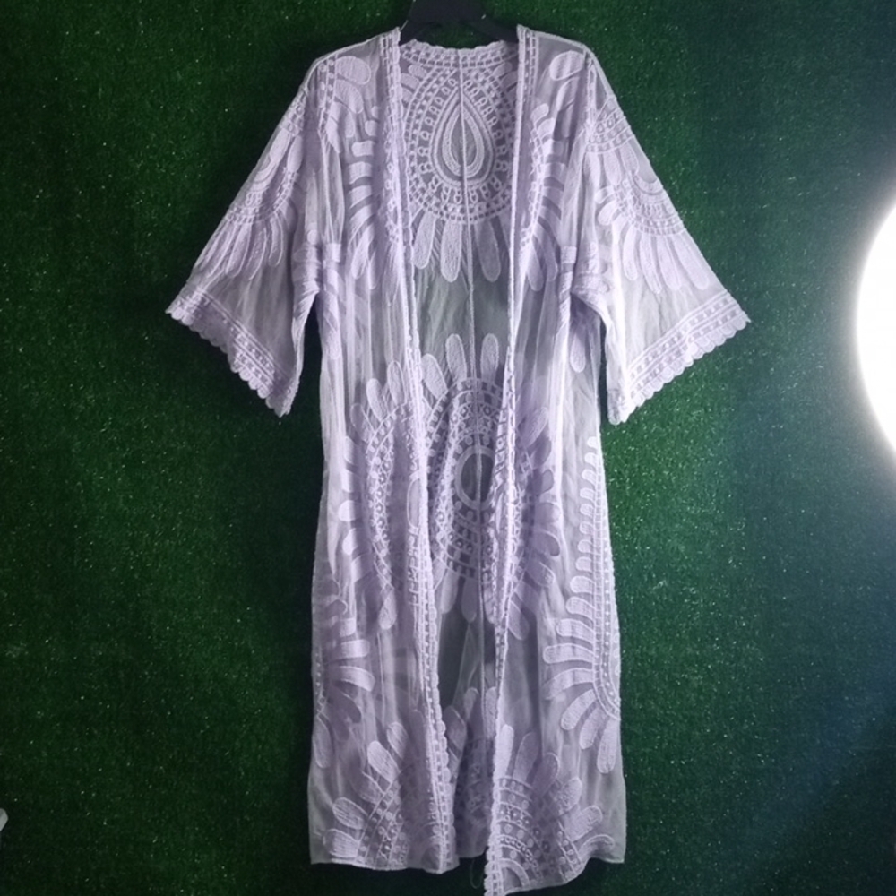 Rai embroider sheer cardigan shear